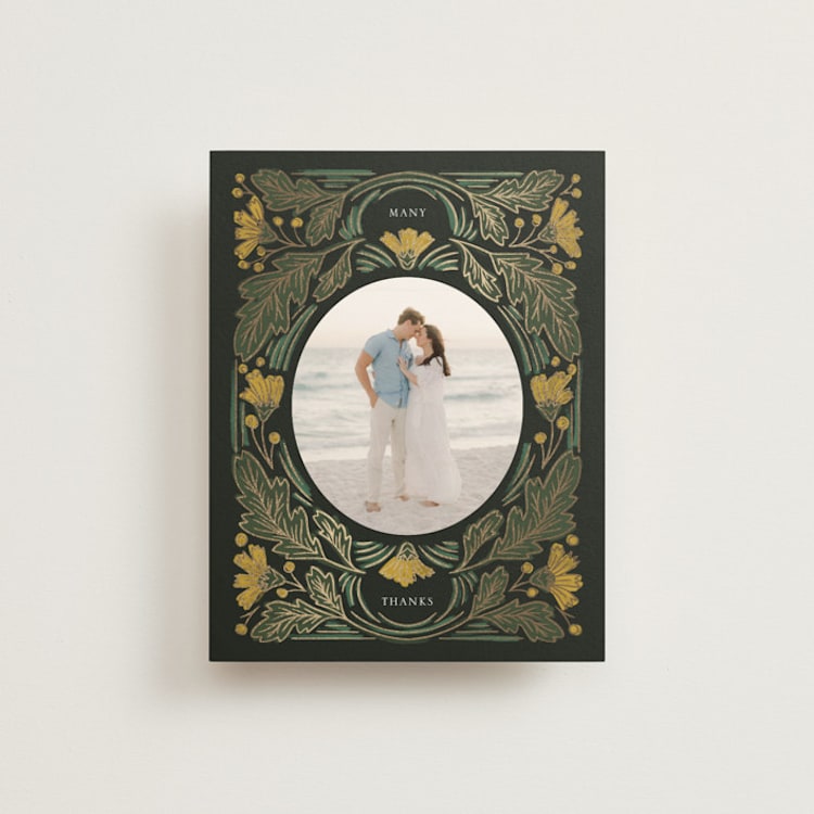 "Embellished" - Foil-Pressed Flat Wedding Thank You Cards in Buttercup by Jen Owens - Front