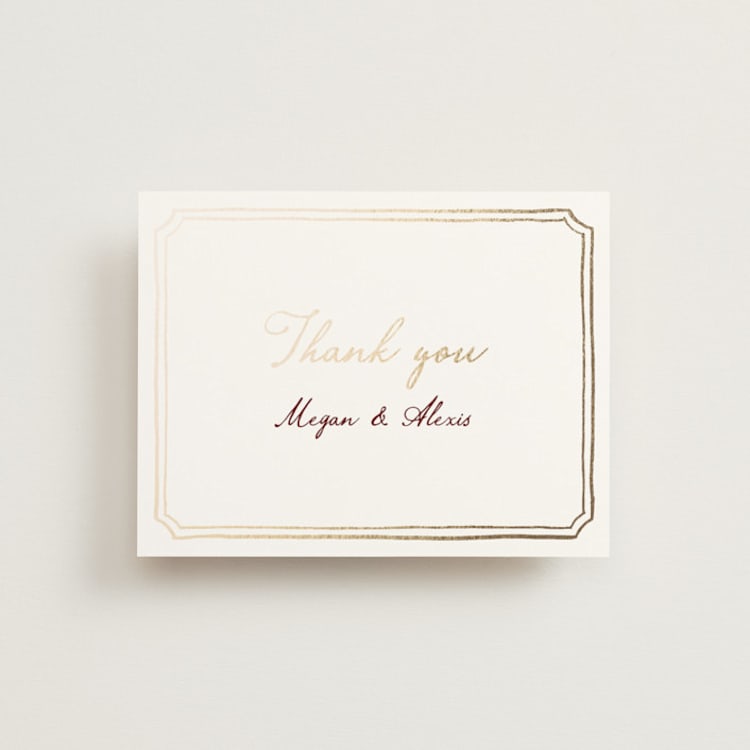 "Handwritten" - Foil-Pressed Flat Wedding Thank You Cards in Wine by Cass Loh - Front