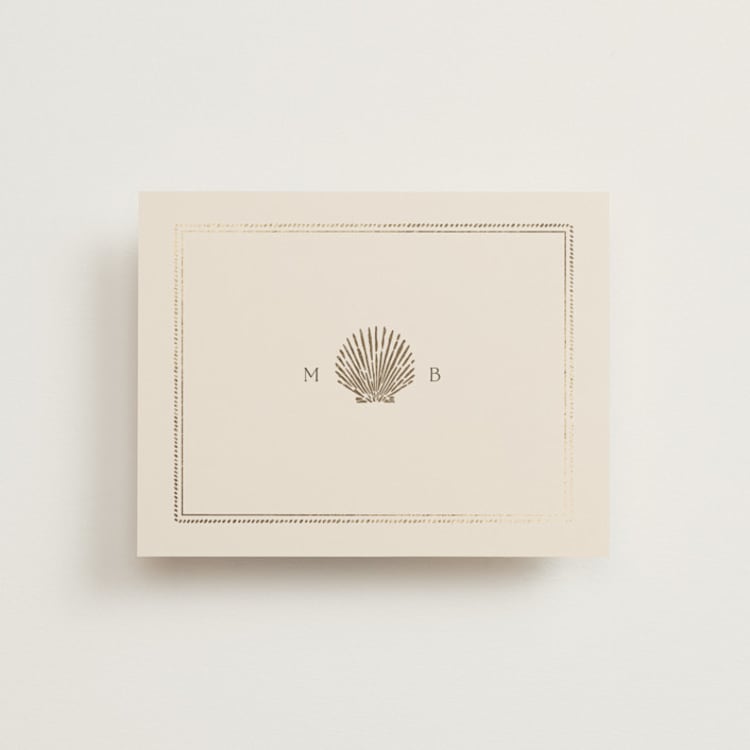 "Seaside" - Foil-Pressed Flat Wedding Thank You Cards in Champagne by Griffinbell Paper Co. - Front