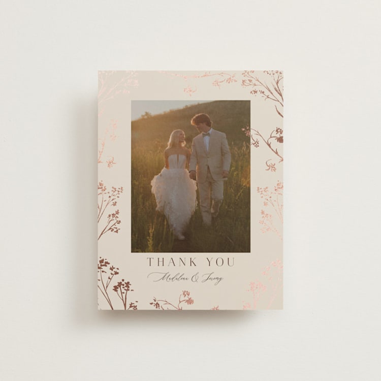 "Shining Florals" - Foil-Pressed Flat Wedding Thank You Cards in Almond by frau brandt - Front