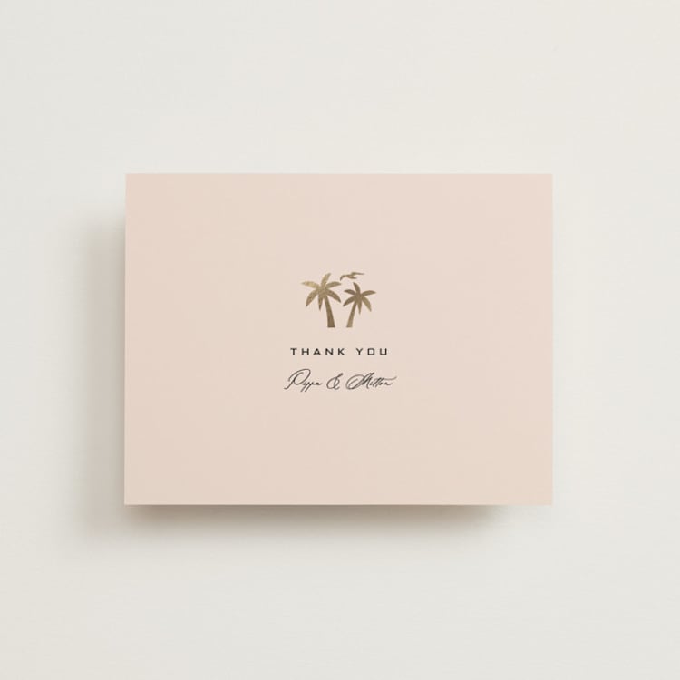"tropical getaway" - Foil-Pressed Flat Wedding Thank You Cards in Blush by Laura Hamm - Front