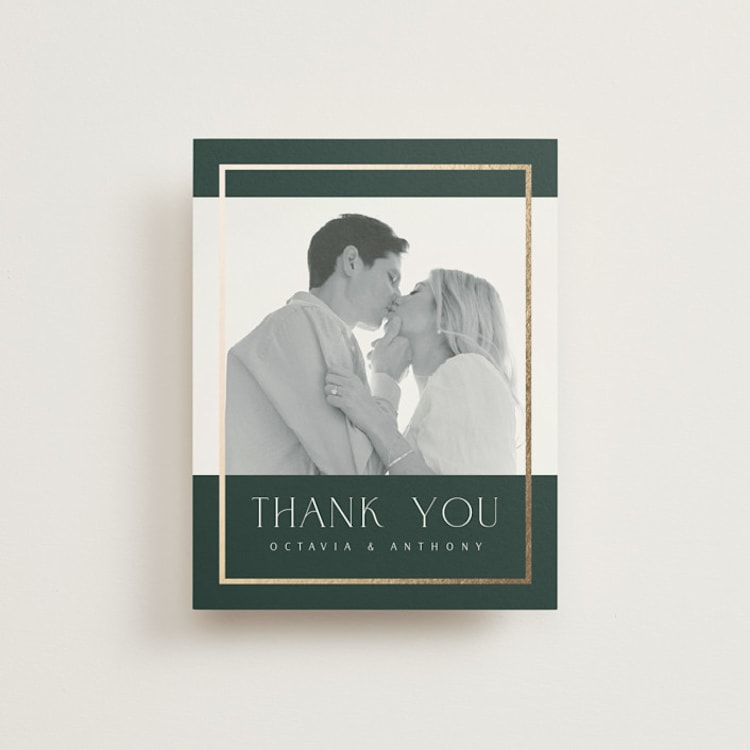 "Regal" - Foil-Pressed Flat Wedding Thank You Cards in Evergreen by Nicole Walsh - Front