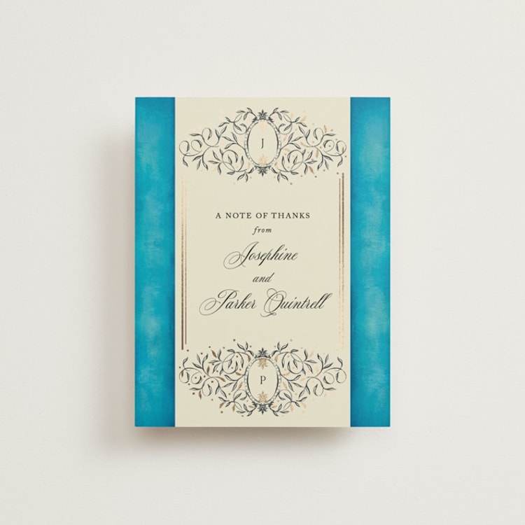 "Josephine" - Foil-Pressed Flat Wedding Thank You Cards in Marine by Jackie Crawford - Front