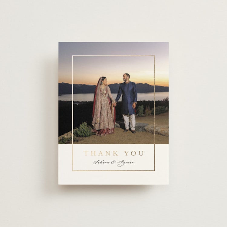 "Gilded frame" - Foil-Pressed Flat Wedding Thank You Cards in Pearl by Nicole Walsh - Front