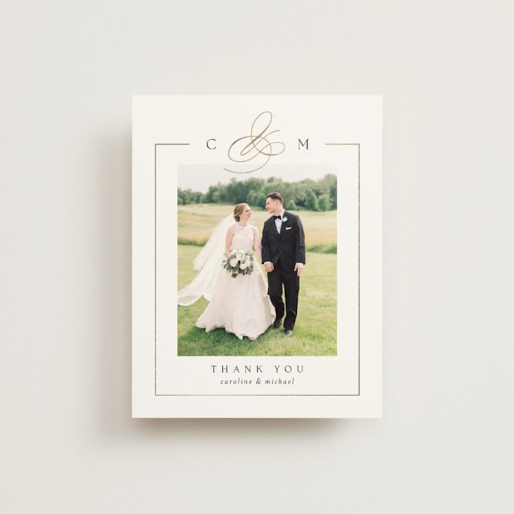 "Framed Monogram" - Foil-Pressed Flat Wedding Thank You Cards in Silk by Kelly Schmidt - Front