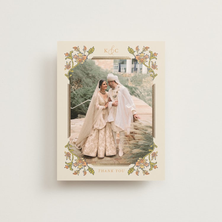 "Marigold" - Foil-Pressed Flat Wedding Thank You Cards in Ochre by Hannah Bowman - Front
