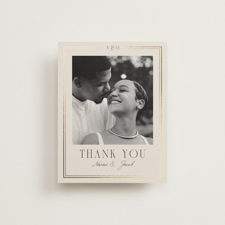 "Grace" - Foil-Pressed Flat Wedding Thank You Cards in Champagne by Nicole Walsh - Front