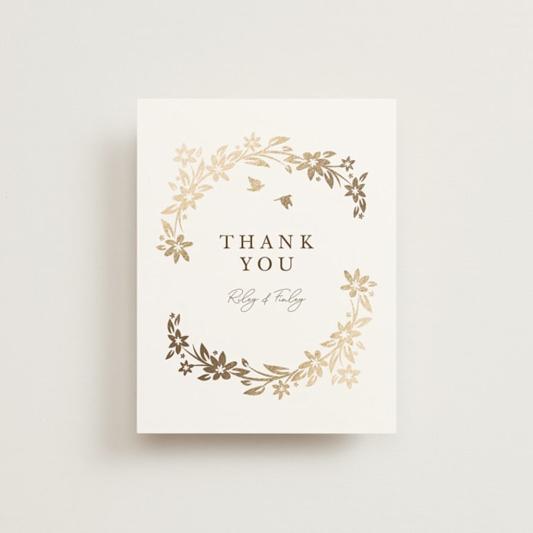 "In the country" - Foil-Pressed Flat Wedding Thank You Cards in Forest by Paper Sun Studio - Front