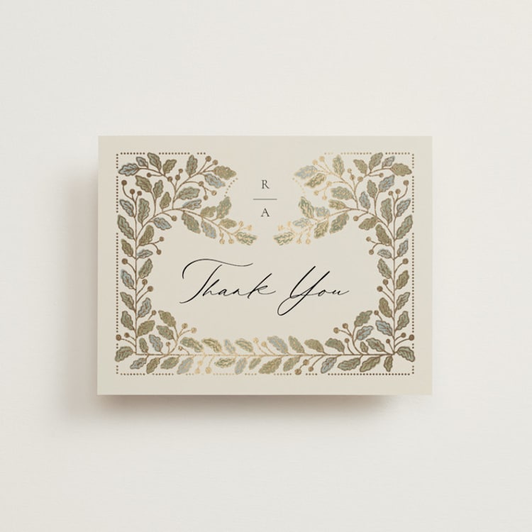 "Vine Wrap" - Foil-Pressed Flat Wedding Thank You Cards in Fern by Jen Owens - Front