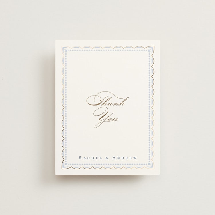 "Aurelia" - Foil-Pressed Flat Wedding Thank You Cards in Dusty Blue by Janean Hinger - Front