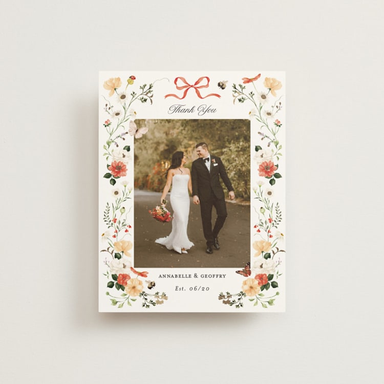 "Fleur" - Foil-Pressed Flat Wedding Thank You Cards in Verona Sunset by Sarah Knight - Front