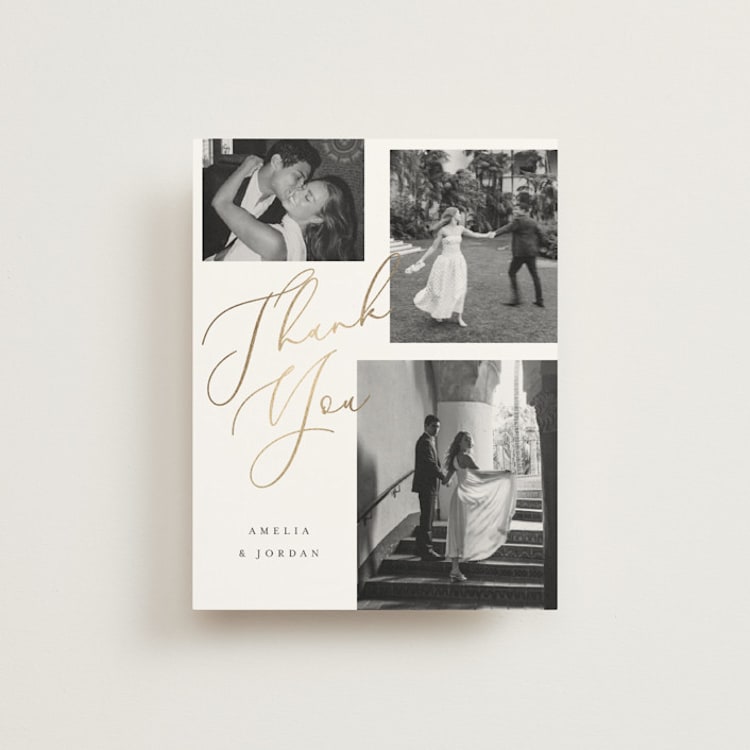 "Whimsy" - Foil-Pressed Flat Wedding Thank You Cards in Snow by AK Graphics - Front