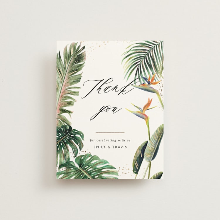 "Our Paradise" - Foil-Pressed Flat Wedding Thank You Cards in Tropical by Elly - Front