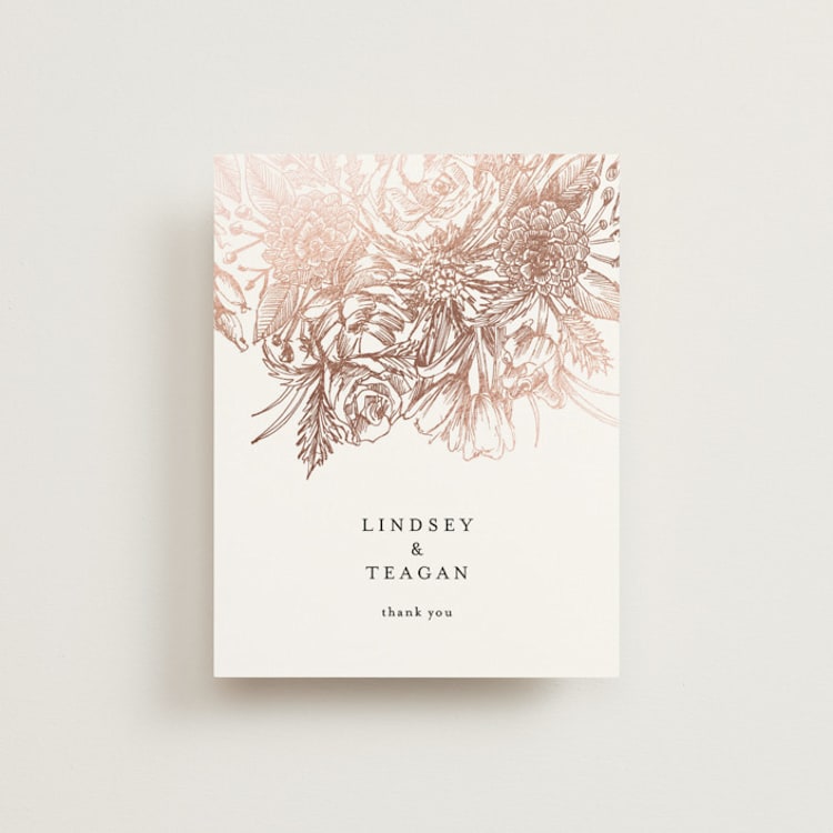 "Sketched Bouquet" - Foil-Pressed Flat Wedding Thank You Cards in Petal by Phrosné Barwood - Front