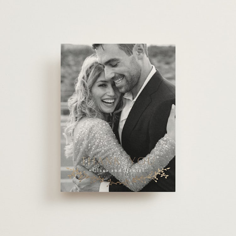 "Delicate Vine" - Foil-Pressed Flat Wedding Thank You Cards in Alabaster by Susan Moyal - Front