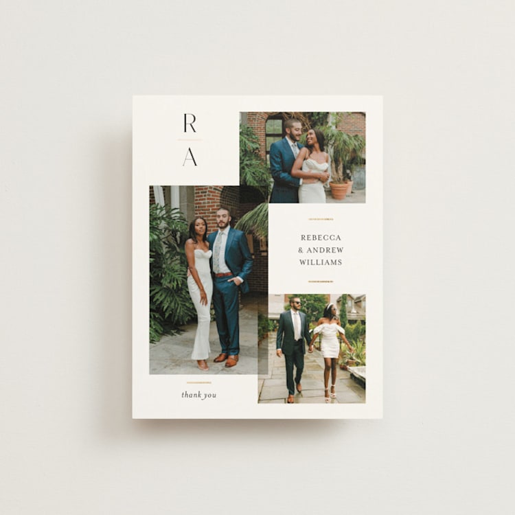 "Multiple" - Foil-Pressed Flat Wedding Thank You Cards in Cotton by Jessica Williams - Front