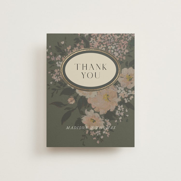 "Madison" - Foil-Pressed Flat Wedding Thank You Cards in Thyme by Itsy Belle Studio - Front