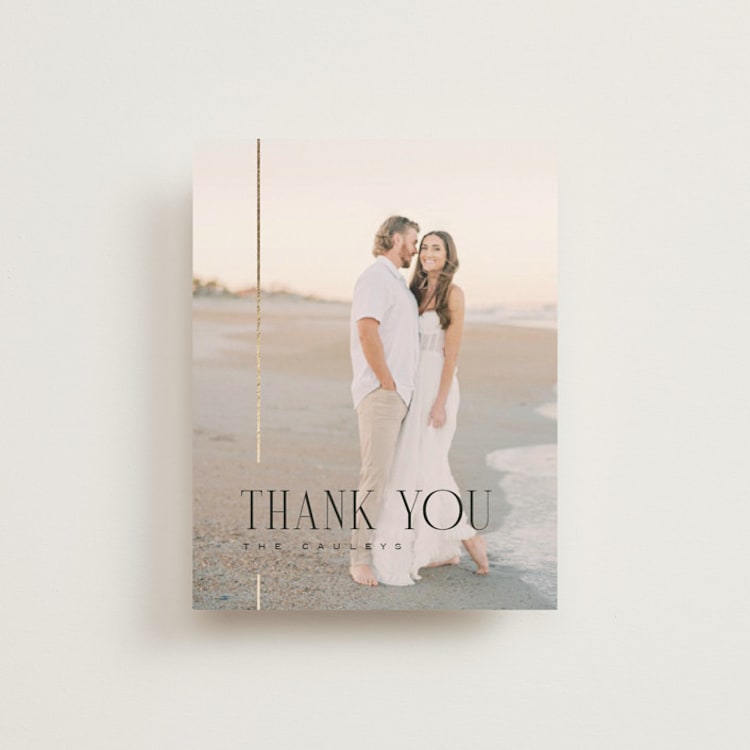 "Linear" - Foil-Pressed Flat Wedding Thank You Cards in Silk by Laura Hankins - Front