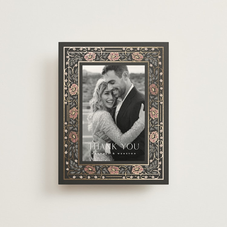 "Timeless Nature" - Foil-Pressed Flat Wedding Thank You Cards in Ebony by Ana de Sousa - Front