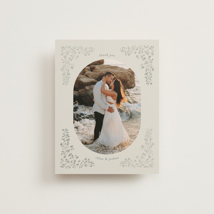 "Floral Romance" - Foil-Pressed Flat Wedding Thank You Cards in Something Blue by Gwen Bedat - Front