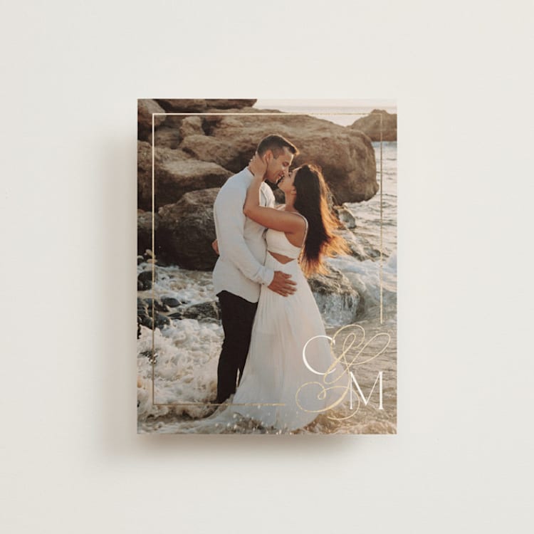 "Golden Ampersand" - Foil-Pressed Flat Wedding Thank You Cards in Silk by Kelly Schmidt - Front