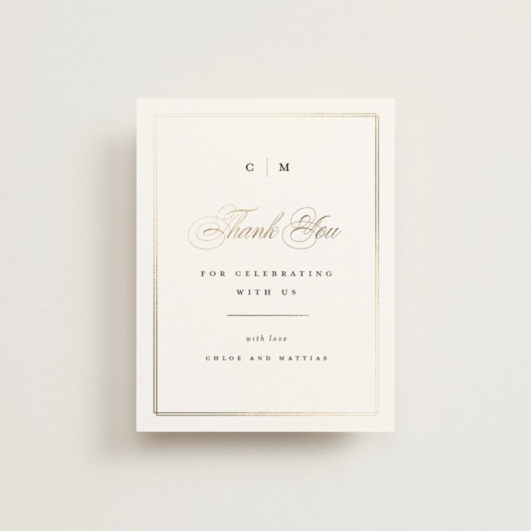 "Timeless" - Foil-Pressed Flat Wedding Thank You Cards in Linen by Erica Krystek - Front