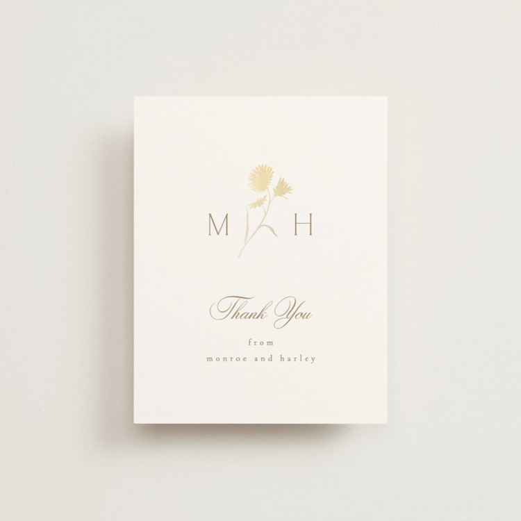 "The Romantic" - Foil-Pressed Flat Wedding Thank You Cards in Buttercream by Kristie Kern - Front