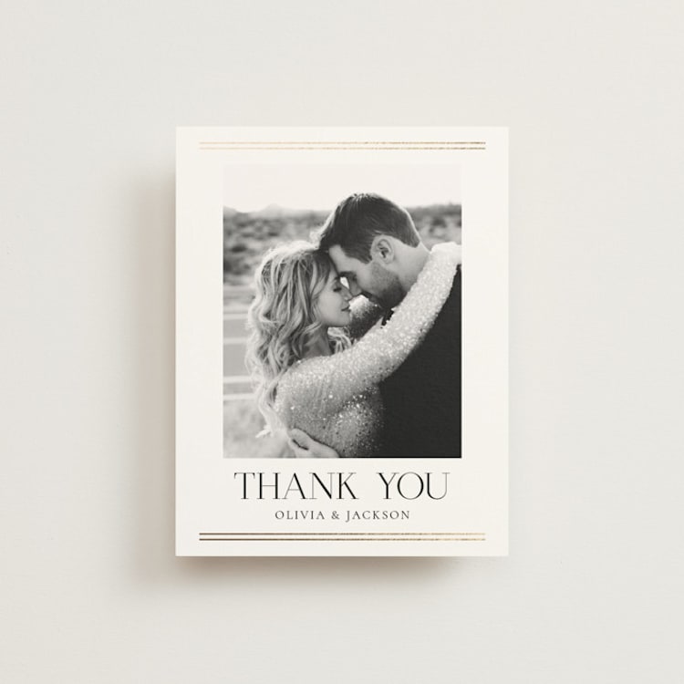"Fineline" - Foil-Pressed Flat Wedding Thank You Cards in Spun Sugar by Jessica Williams - Front