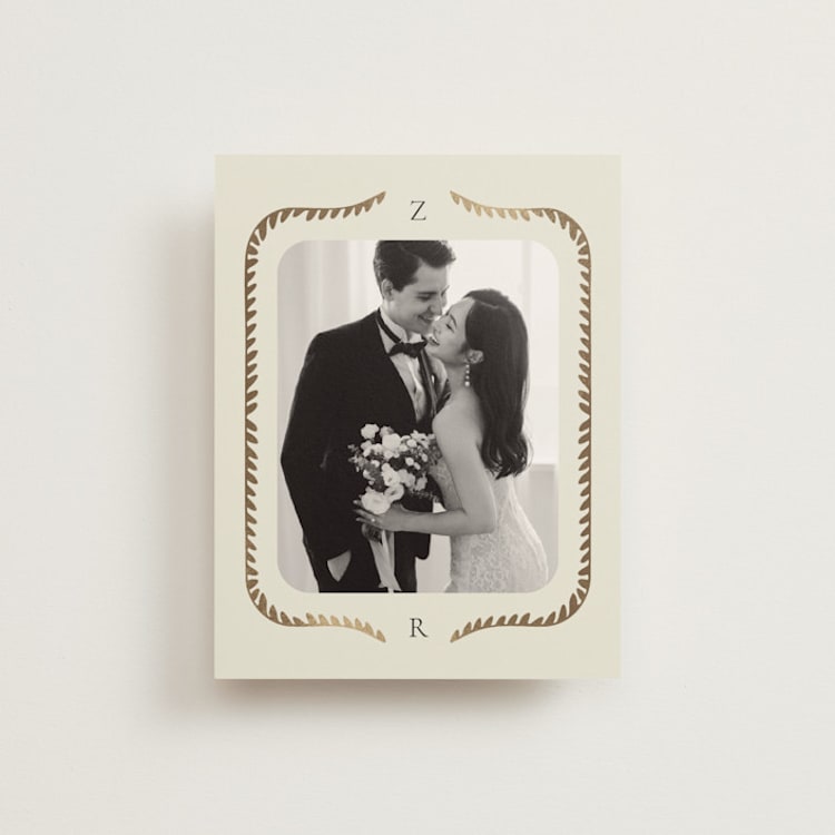 "Frame" - Foil-Pressed Flat Wedding Thank You Cards in Emerald by Jen Owens - Front