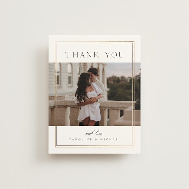 "Lustre" - Foil-Pressed Flat Wedding Thank You Cards in Cloud by Nicole Walsh - Front