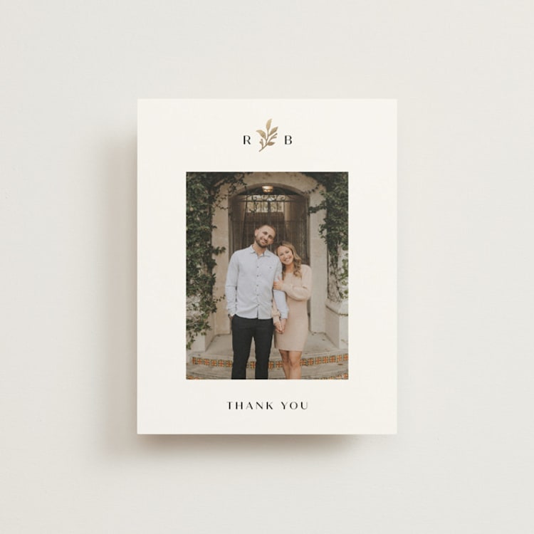 "Petite Sprig" - Foil-Pressed Flat Wedding Thank You Cards in Black Dahlia by Olivia Raufman - Front