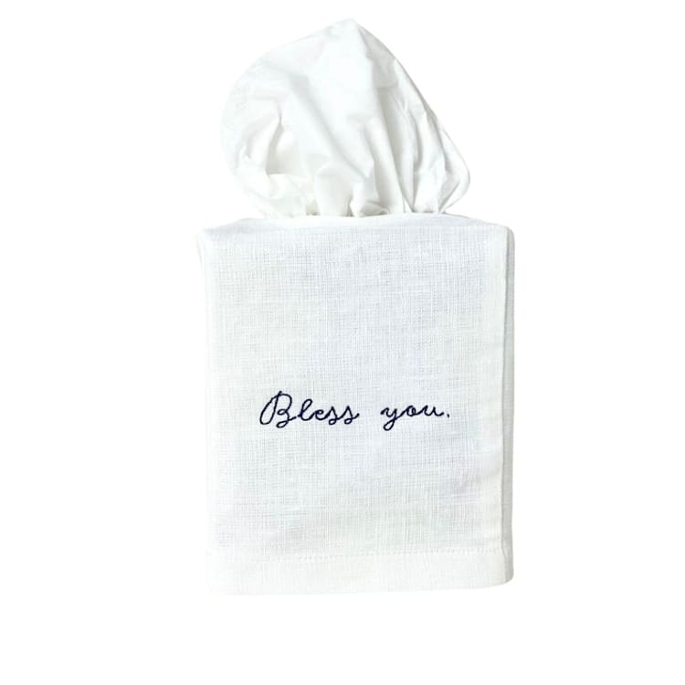 "Bless You Tissue Box Cover" - Tissue Box Cover in white by Virginia Marcello
