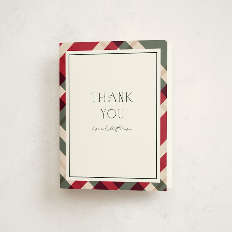 "Plaid Suit Holiday" - Party Thank You Cards in Berry by Chris Griffith - Front