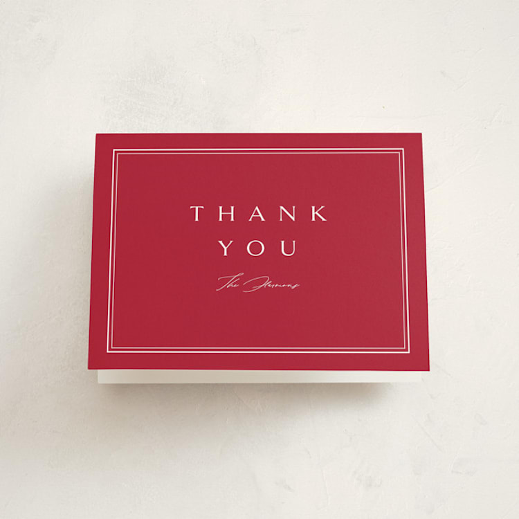 "Hampton Frame" - Party Thank You Cards in Poinsettia by Amy Kross - Front