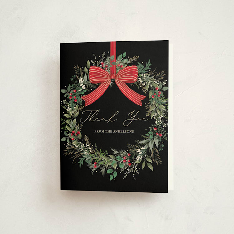 "Festive Holiday" - Party Thank You Cards in Holly Berry by Susan Moyal - Front
