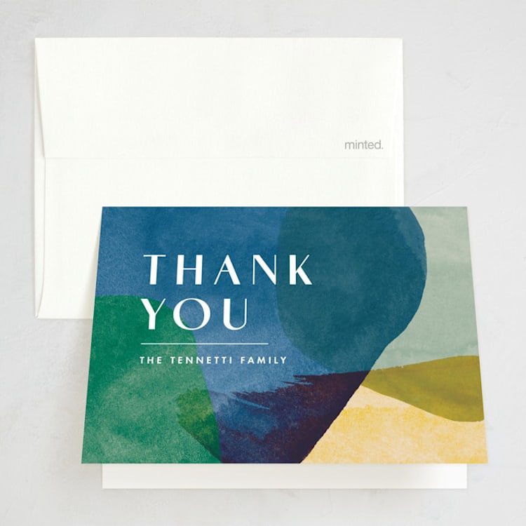 "Azul" - Party Thank You Cards in Peacock by Carmia C. - Front