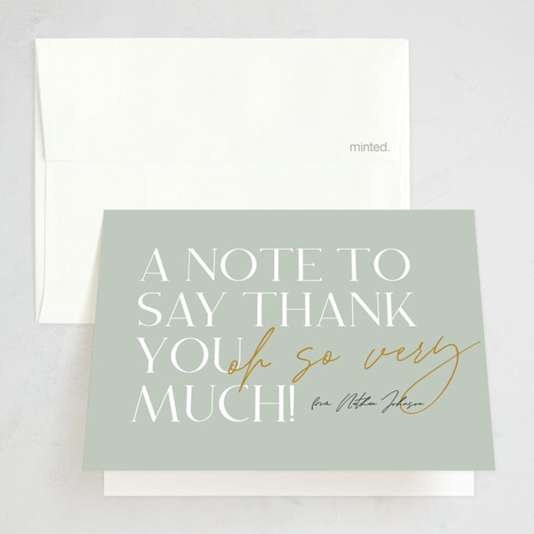 "Cheers!" - Party Thank You Cards in Sage by Stephanie Hawkes - Front