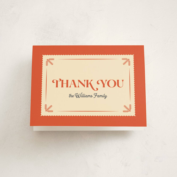 "Vintage Christmas" - Party Thank You Cards in Persimmon by Robert and Stella - Front