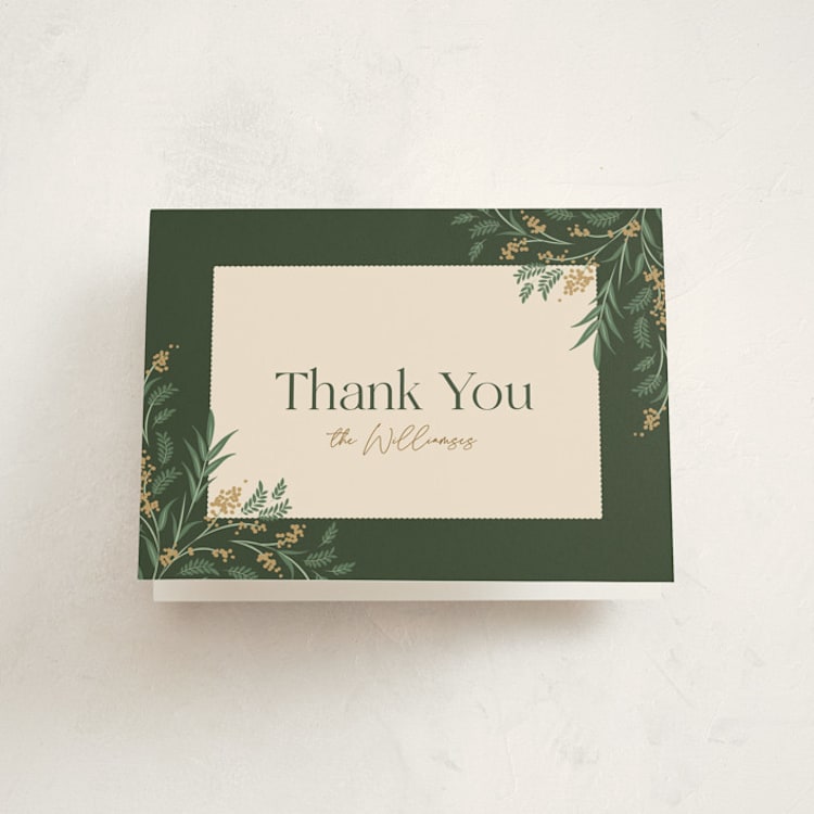 "Draped Garland" - Party Thank You Cards in Pine by Robert and Stella - Front