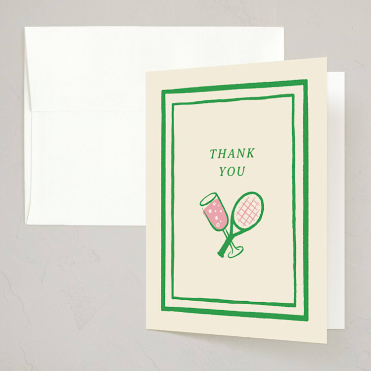 "Matches & Mimosas" - Party Thank You Cards in Pink Lemonade by Sam Dubeau - Front