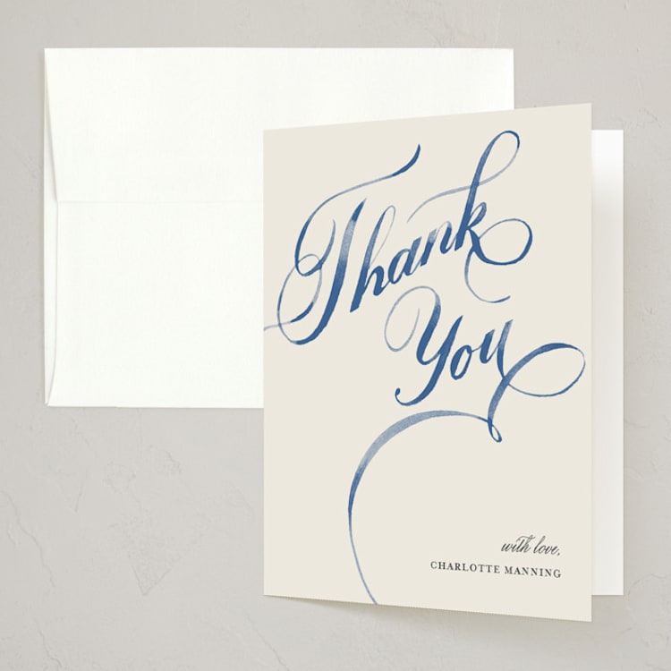 "Watercolor Lettering" - Party Thank You Cards in Navy by Shannon Chen of Four Wet Feet Studio - Front