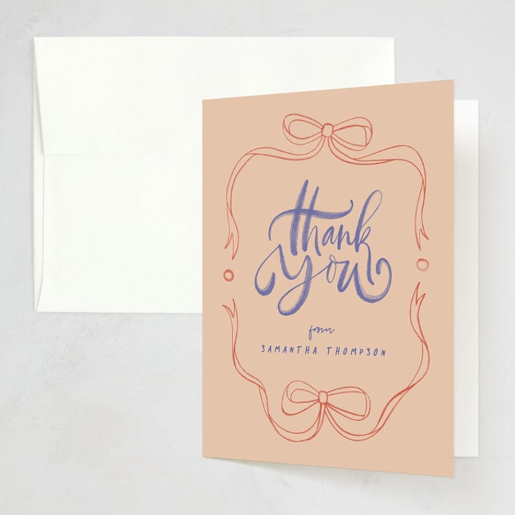 "watercolor ribbon" - Party Thank You Cards in Coral by Anastasia Makarova - Front