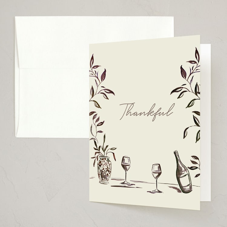 "Vine, Wine, and Dine" - Party Thank You Cards in Cream by West Foglia - Front