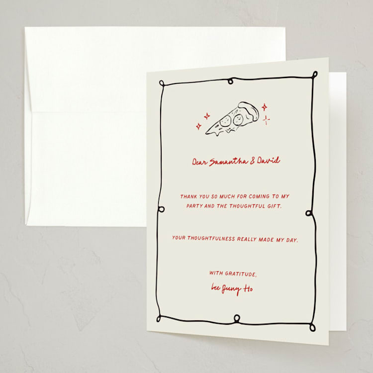 "Pizza Birthday Bash" - Party Thank You Cards in Noir by Kartika Paramita - Front