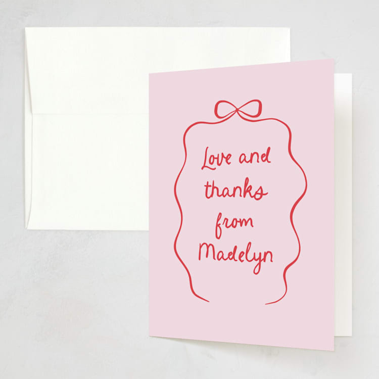 "Birthday Bow" - Party Thank You Cards in Raspberry by Randi Cirelli - Front