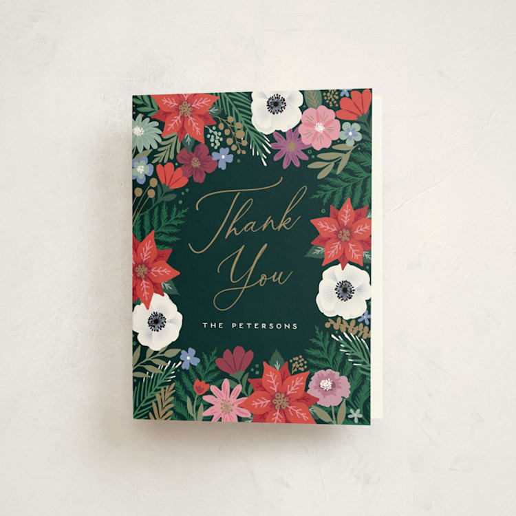 "Christmas florals" - Party Thank You Cards in Coal by Hooray Creative - Front