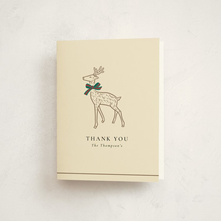 "Decked Out Deer" - Party Thank You Cards in Creme by mo kelley - Front