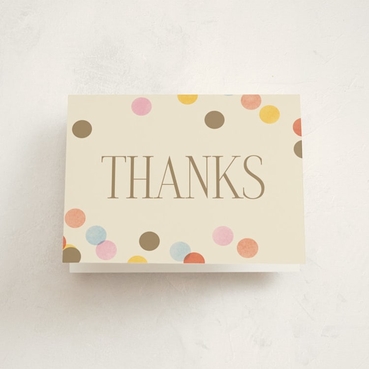 "Confetti Dots" - Party Thank You Cards in Coral by Ellen Schlegelmilch - Front