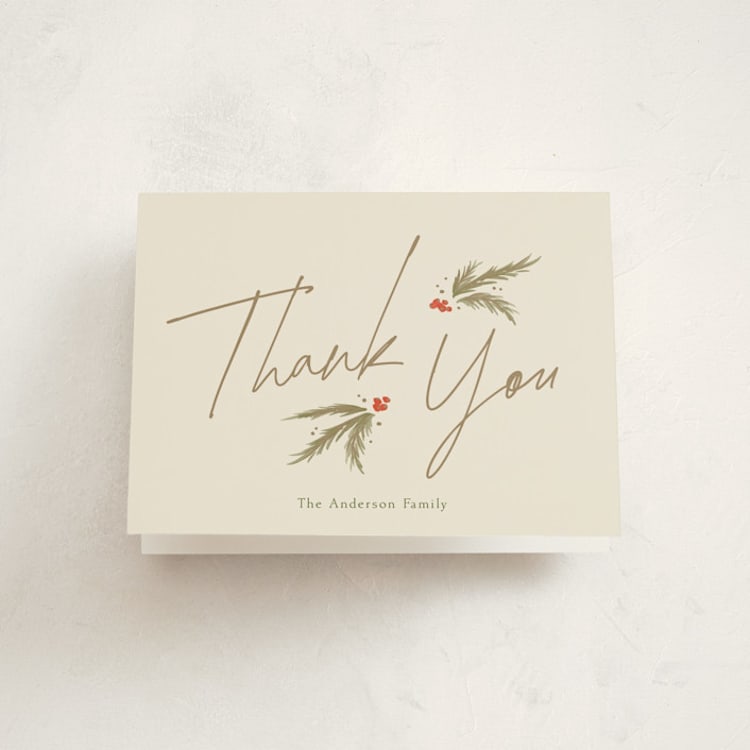 "Holiday Script" - Party Thank You Cards in Cream by Robert and Stella - Front
