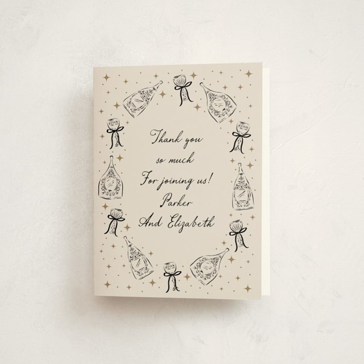 "Champagne New year" - Party Thank You Cards in Noir by Jackie Crawford - Front